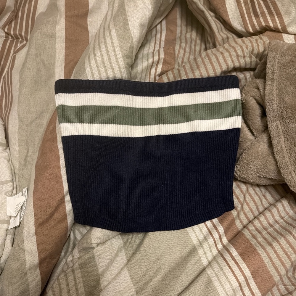 Edikted Navy and Green Striped Top
